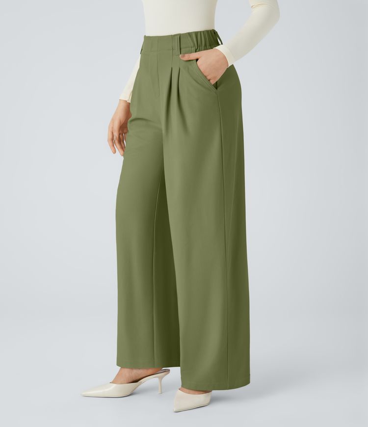 Halara Flex™ High Waisted Side Pocket Wide Leg Twill Work Trousers