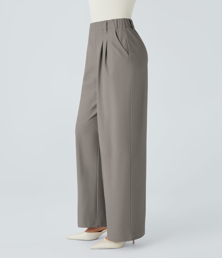 Halara Flex™ High Waist Pleated Side Pocket Wide Leg Twill Work Pants