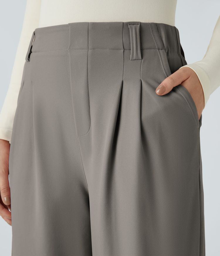 Halara Flex™ High Waist Pleated Side Pocket Wide Leg Twill Work Pants