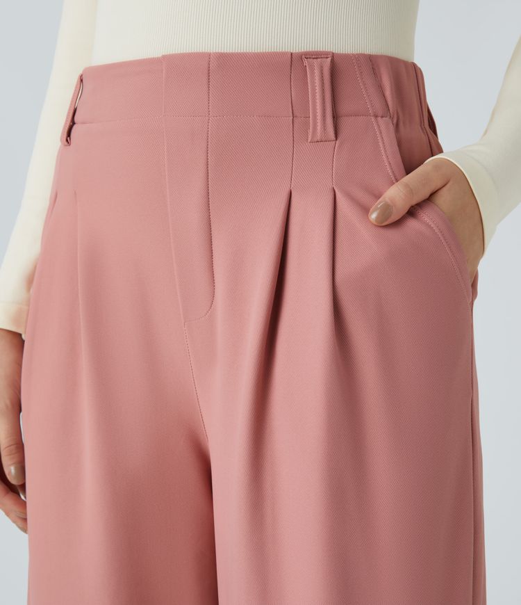 Pantalón Halara Flex™ oficina sarga pierna ancha bolsillo lateral plisado tiro alto