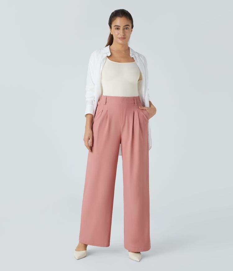 Pantalón Halara Flex™ oficina sarga pierna ancha bolsillo lateral plisado tiro alto