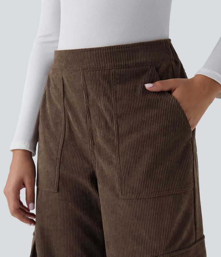 Women's Mid Rise Pockets Straight Leg Corduroy Casual Cargo