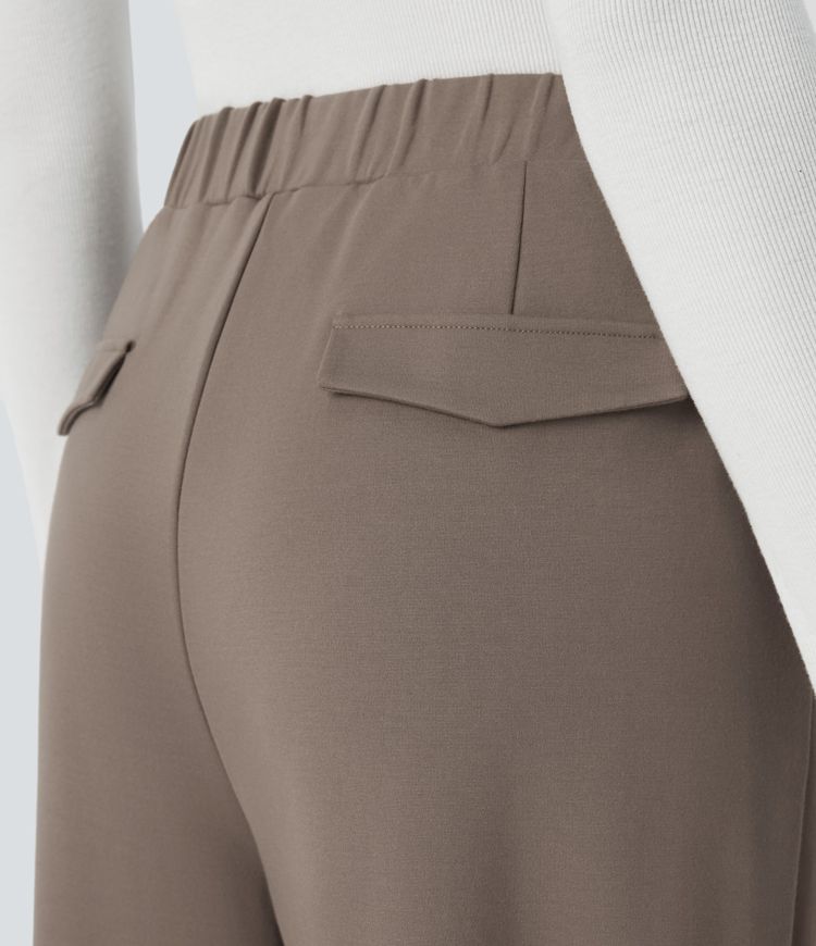 Pantalón Halara Flex™ oficina tiro alto plisado bolsillo lateral de pierna recta dobladillo ajustable