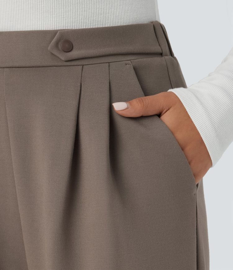 Pantalón Halara Flex™ oficina tiro alto plisado bolsillo lateral de pierna recta dobladillo ajustable