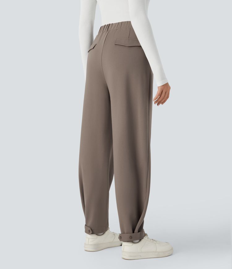 Pantalón Halara Flex™ oficina tiro alto plisado bolsillo lateral de pierna recta dobladillo ajustable