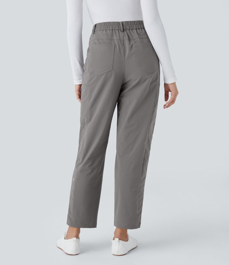 Mid Rise Multiple Pockets Inside Drawstring Adjustable Hem Work Pants