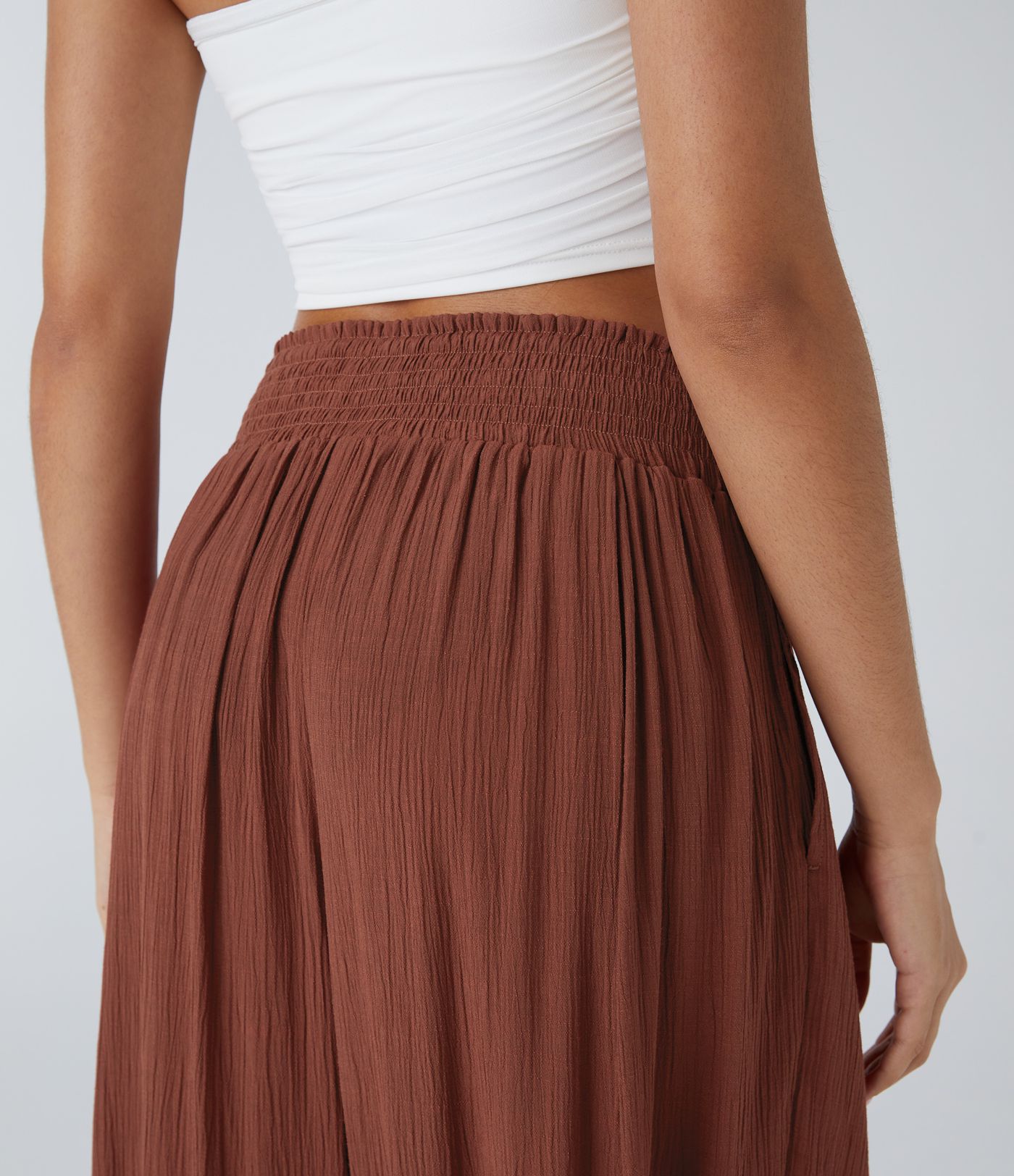 High waist elastic side pocket pleated barrel leg casual jogger pants