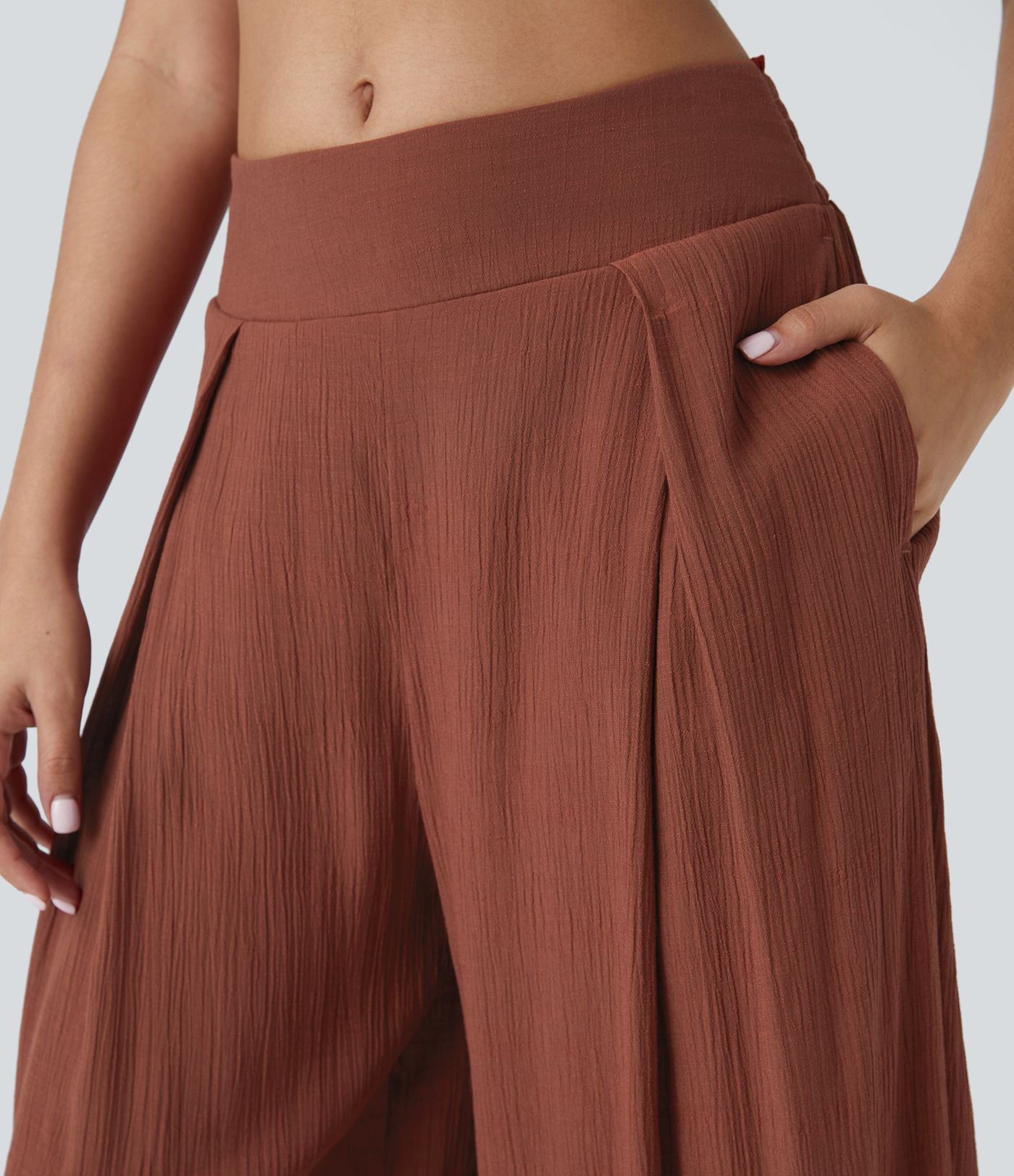 High waist elastic side pocket pleated barrel leg casual jogger pants