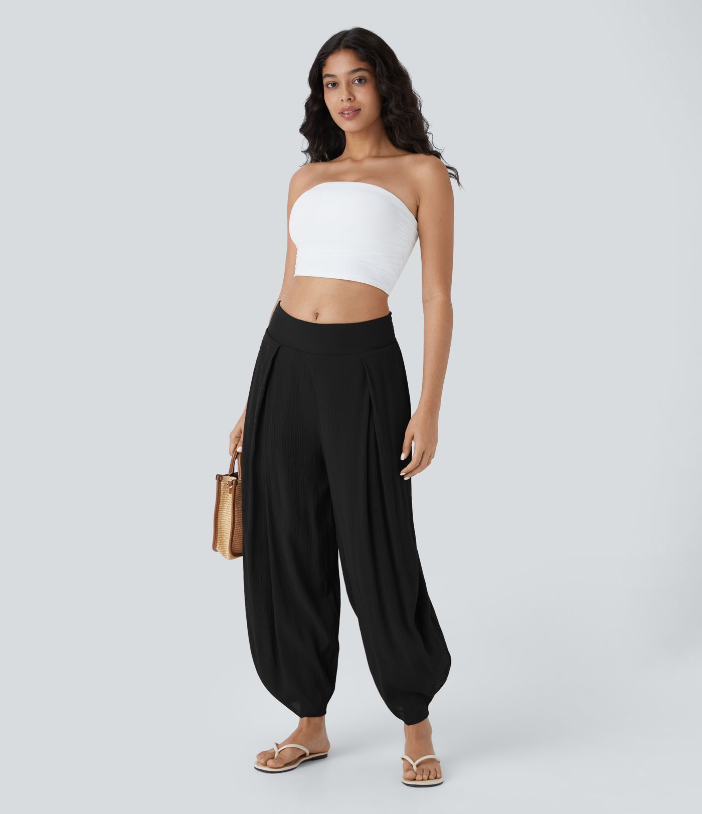 High Waisted Back Elastic Side Pocket Barrel Leg Casual Joggers