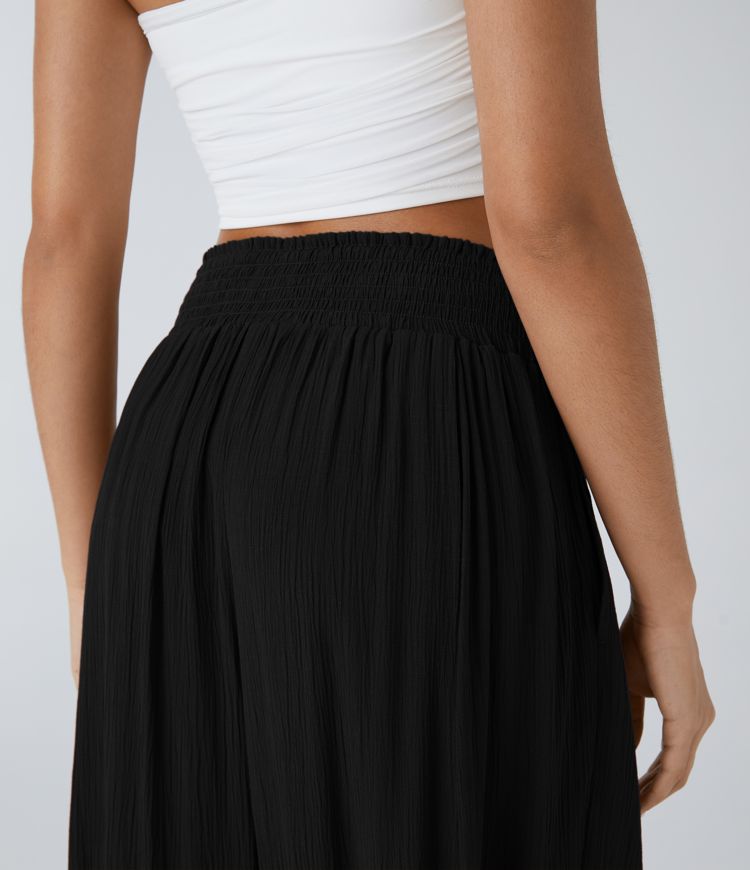 Jogging Casual à Taille Haute avec Élastique à l'Arrière et Poches Latérales Plissées