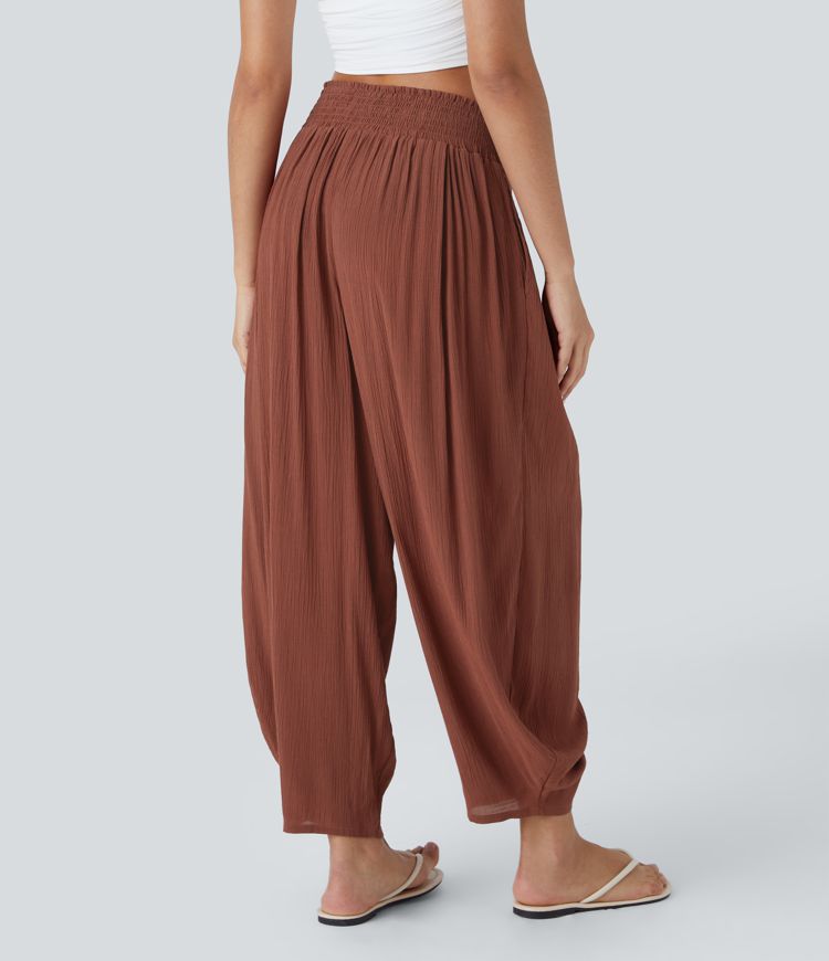 High Waisted Back Elastic Pocket Barrel Leg Casual Joggers