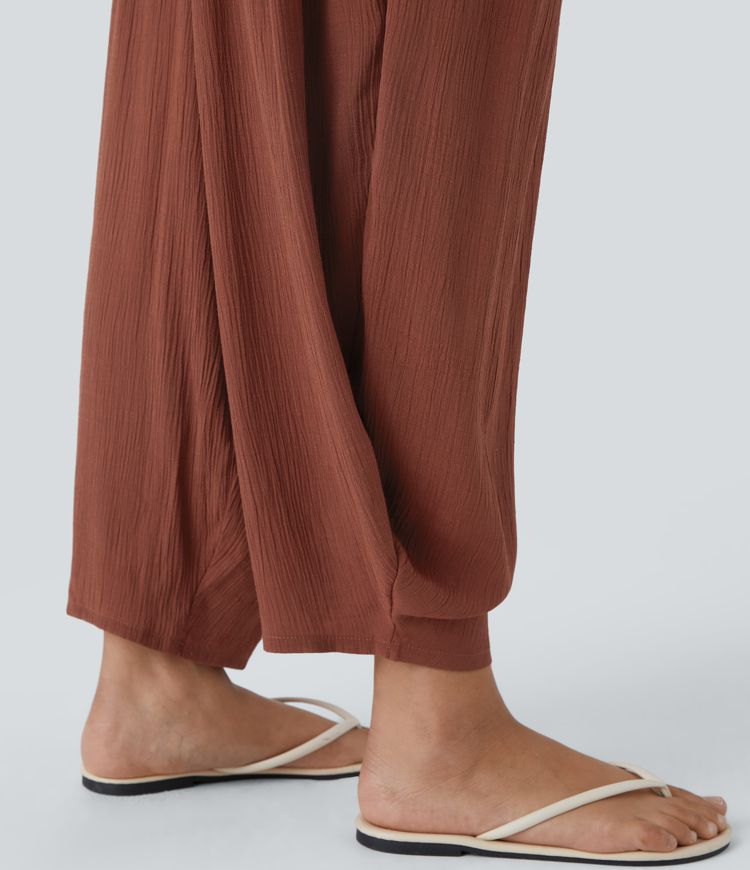 High Waisted Back Elastic Pocket Barrel Leg Casual Joggers