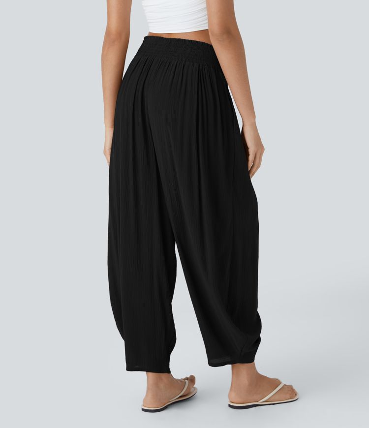 Jogging Casual à Taille Haute avec Élastique à l'Arrière et Poches Latérales Plissées