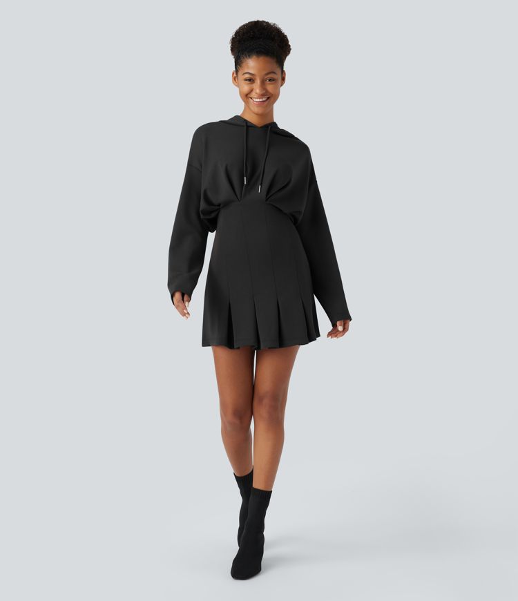Robe hoodie décontractée SpacerTek™ mini, manches longues, épaules tombantes, effet enveloppant sur les hanches