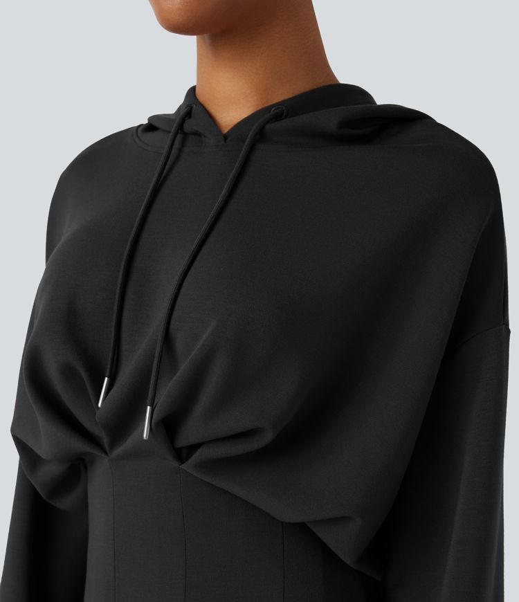 Robe hoodie décontractée SpacerTek™ mini, manches longues, épaules tombantes, effet enveloppant sur les hanches