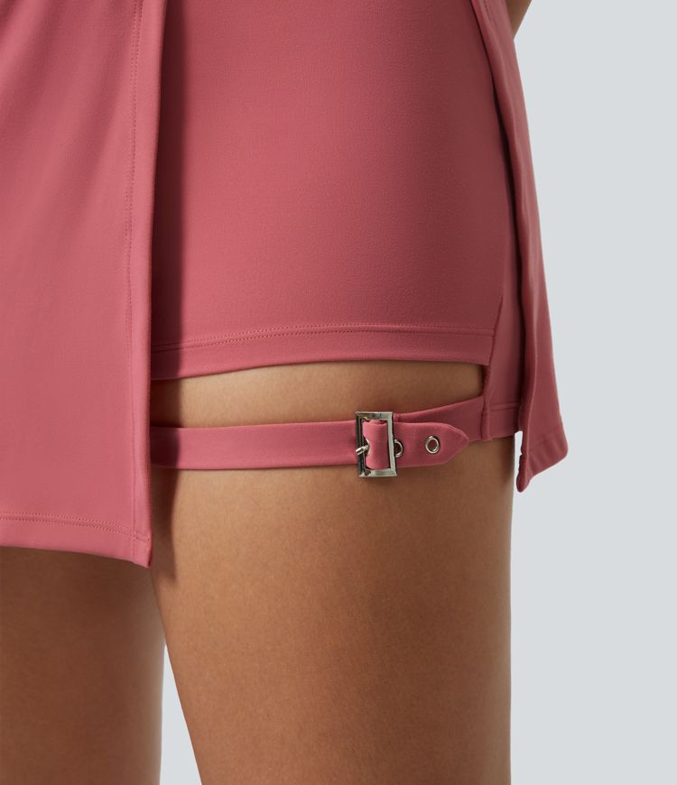 Softlyzero™ Plush Jupe Casual Mini Moulante à Taille Haute 2-en-1 avec Poches Latérales et Boucle Réglable