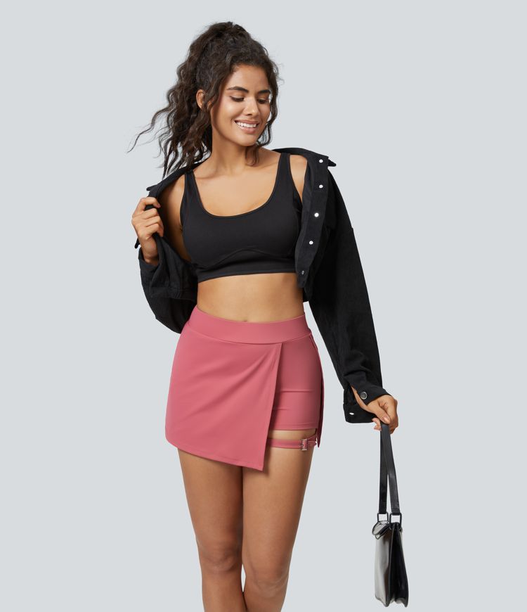 Softlyzero™ Plush Jupe Casual Mini Moulante à Taille Haute 2-en-1 avec Poches Latérales et Boucle Réglable