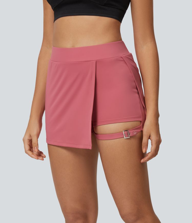 Softlyzero™ Plush Jupe Casual Mini Moulante à Taille Haute 2-en-1 avec Poches Latérales et Boucle Réglable