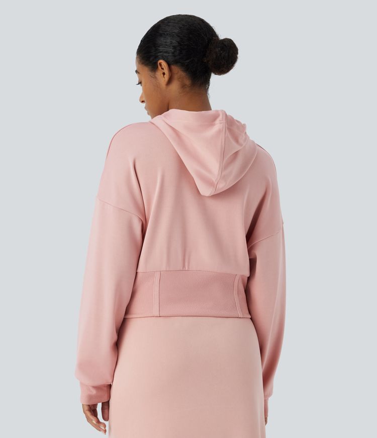 Ribbed Hooded Drawstring Drop Shoulder Corset Casual Sweatshirt