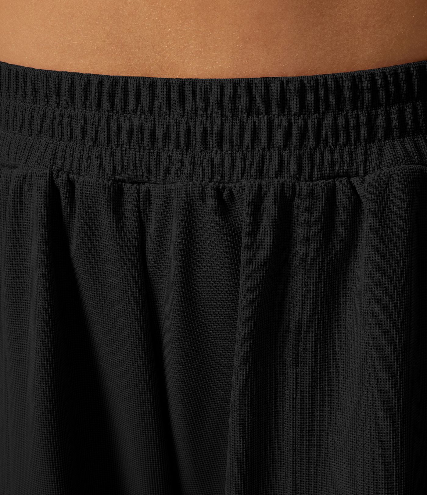 High waist elastic waist side pocket crossover hem solid waffle straight leg casual pants