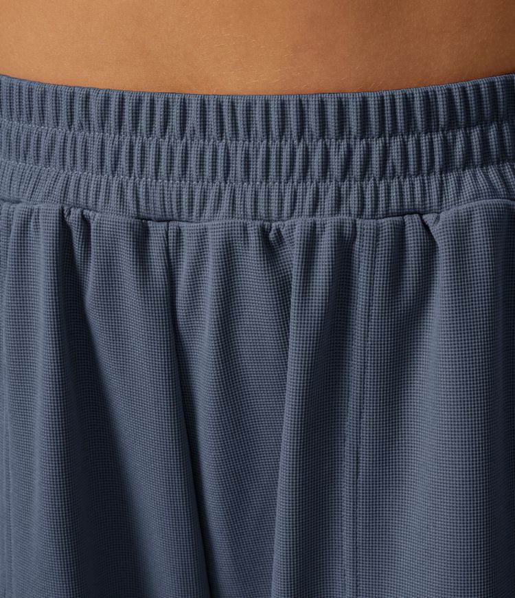 High Waisted Elastic Waist Side Pocket Crossover Hem Solid Waffle Straight Leg Casual Pants