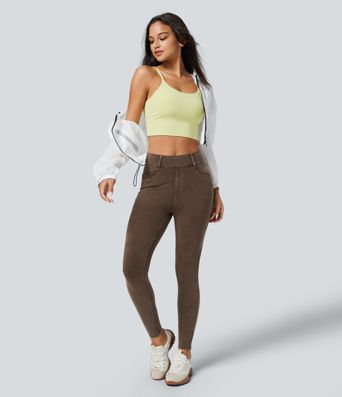 Halara Flex™ High Waisted Multiple Pockets Skinny Washed Colourful Stretchy Knit Casual Jeans Halara Flex™ High Waisted Multiple Pockets Skinny Washed Colourful Stretchy Knit Casual Jeans