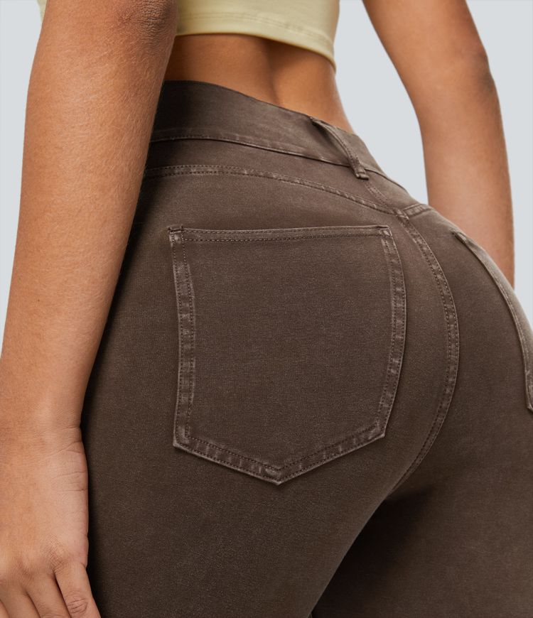 Halara Flex™ High Waisted Multiple Pockets Skinny Washed Colourful Stretchy Knit Casual Jeans Halara Flex™ High Waisted Multiple Pockets Skinny Washed Colourful Stretchy Knit Casual Jeans