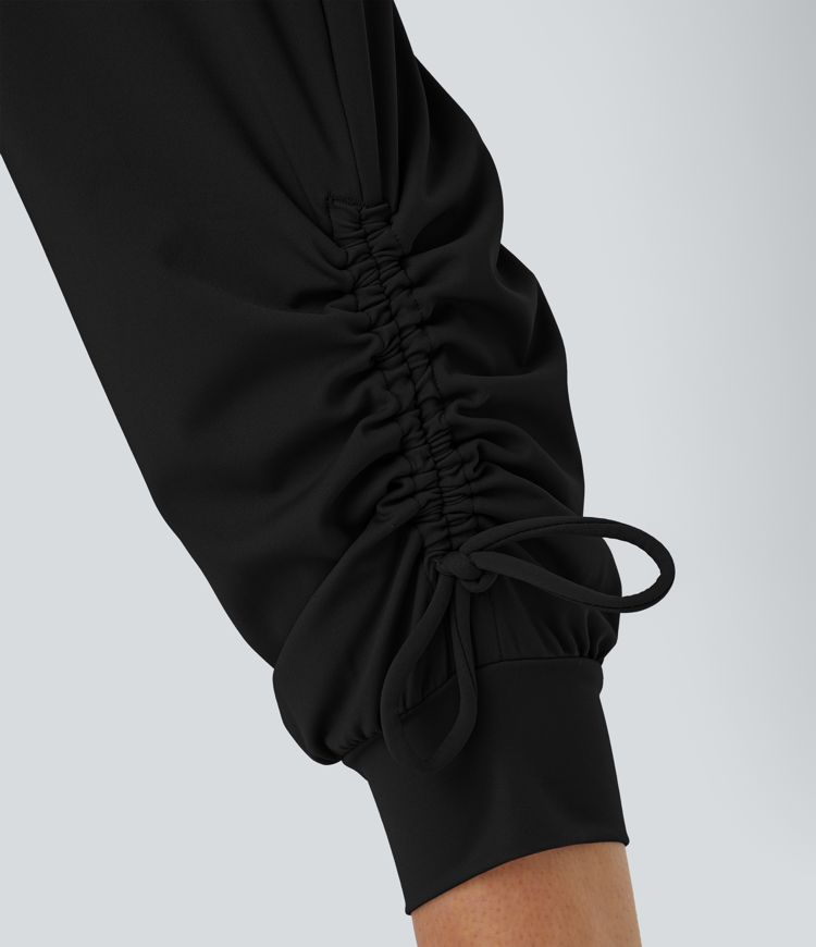 Knöchellange, lässige, plissierte, konische Jogginghose mit hoher Taille, Kordelzug und Seitentaschen