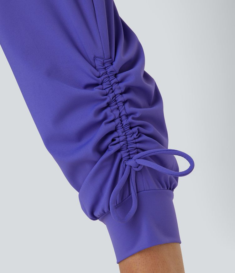 High Waisted Drawstring Pocket Ankle Length Tapered Casual Joggers