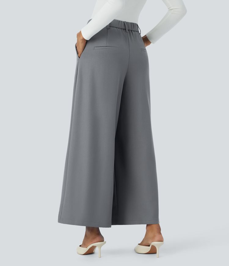 Pantalón culotte pierna ancha plisados con bolsillo lateral de cintura alta