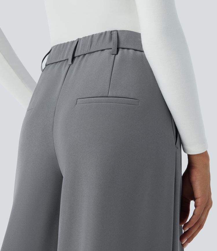 Pantalón culotte pierna ancha plisados con bolsillo lateral de cintura alta