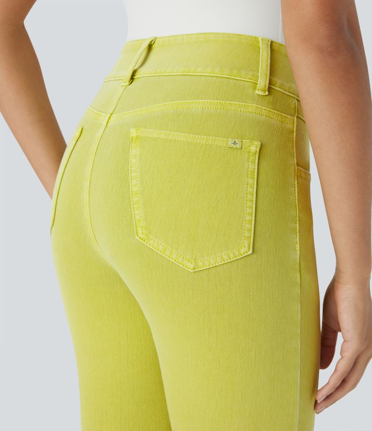 Halara Flex™ Jean Skinny Casual à Taille Haute avec Boutons Zip Multiples Poches Coloré et Tricoté Extensible