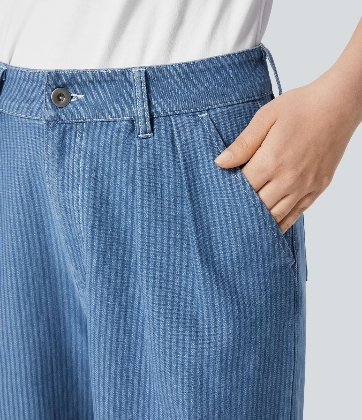 Halara Flex™ Jean Large Décontracté à Rayures Taille Haute avec Multiples Poches et Tissu Extensible Lavé