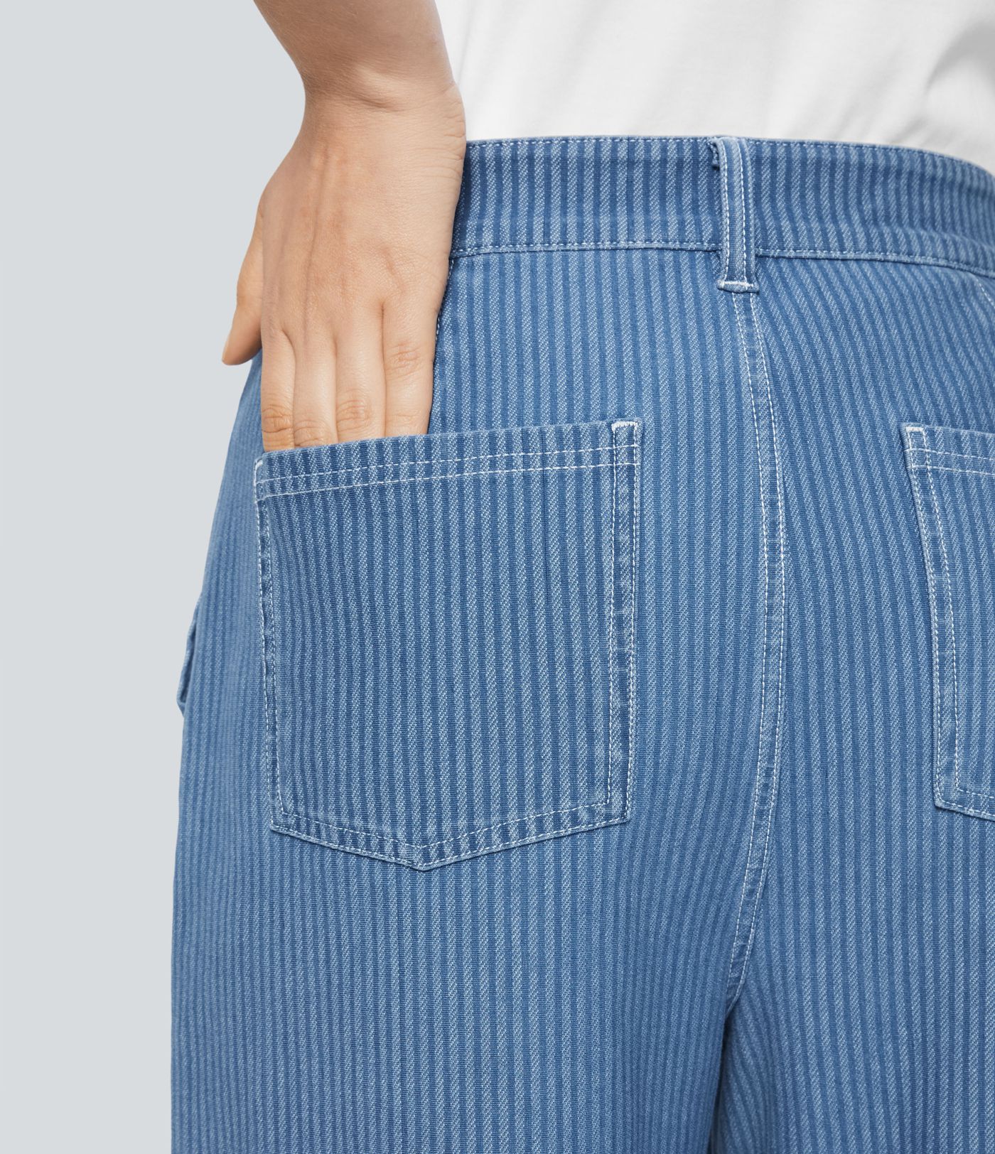 Halara Flex™ Jean Large Décontracté à Rayures Taille Haute avec Multiples Poches et Tissu Extensible Lavé