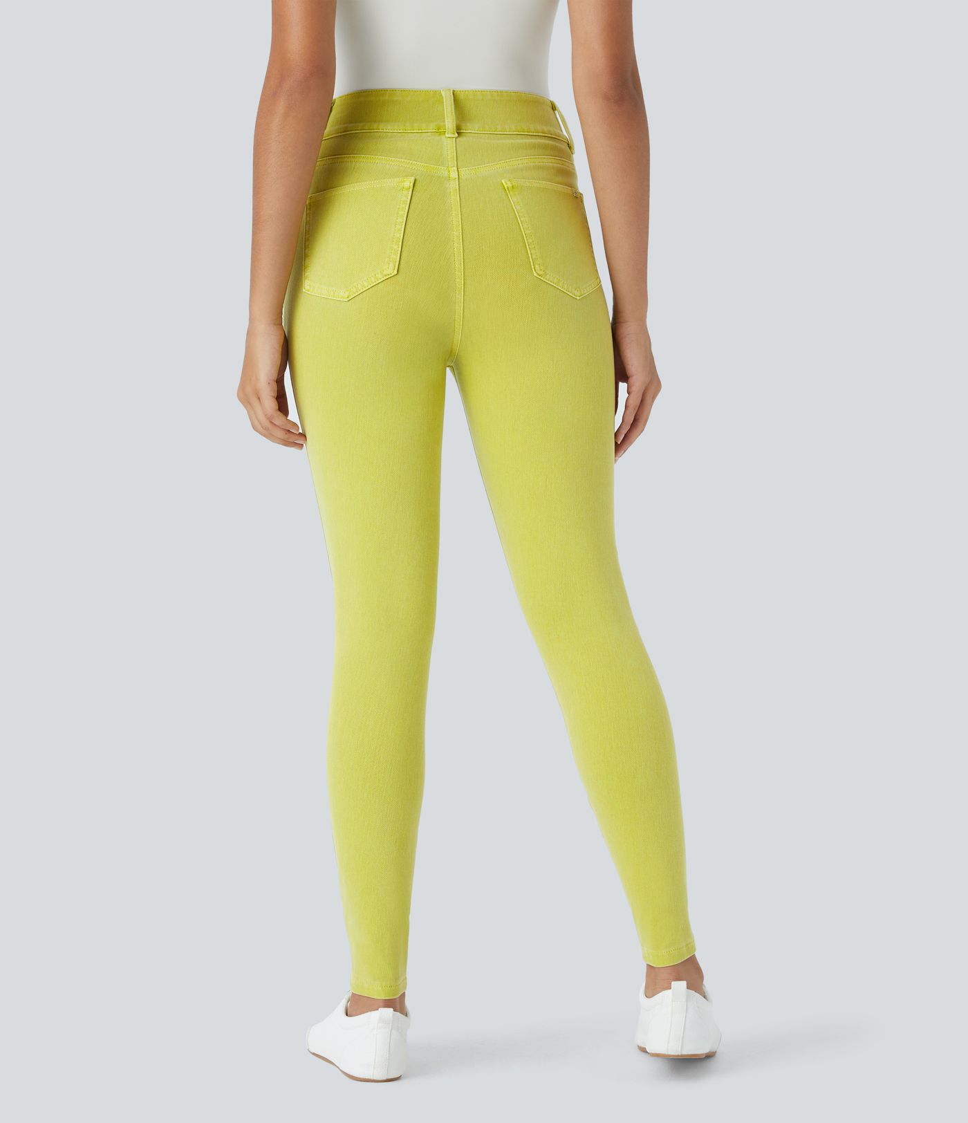 Halara Flex™ Jean Skinny Casual à Taille Haute avec Boutons Zip Multiples Poches Coloré et Tricoté Extensible