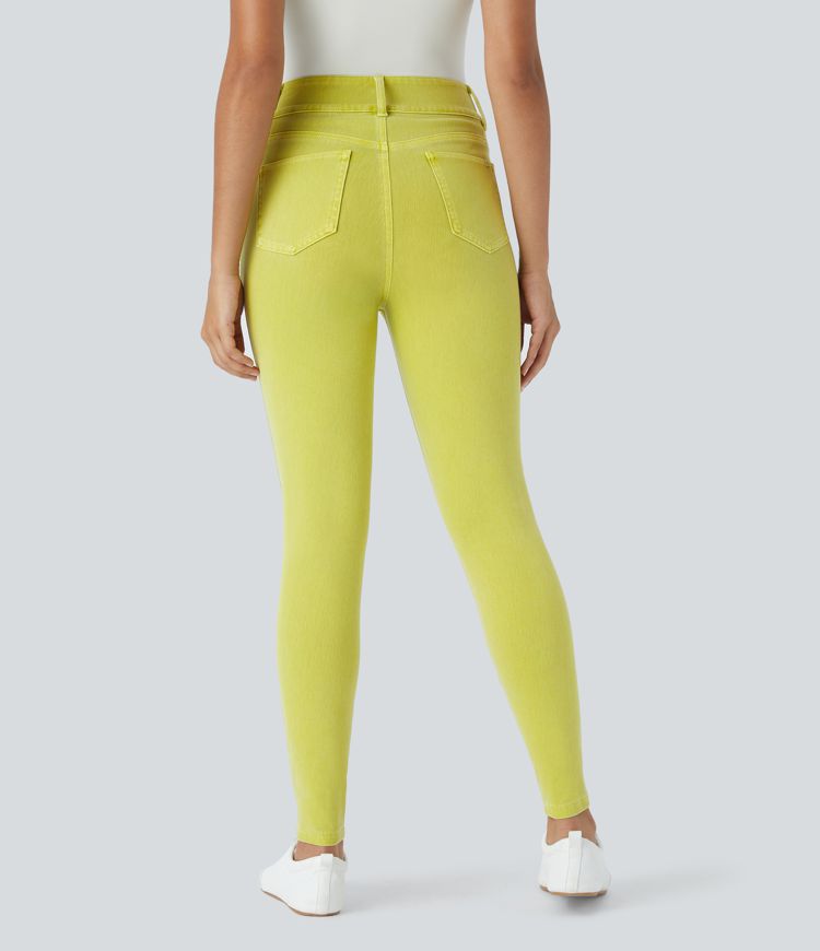 Halara Flex™ Jean Skinny Casual à Taille Haute avec Boutons Zip Multiples Poches Coloré et Tricoté Extensible