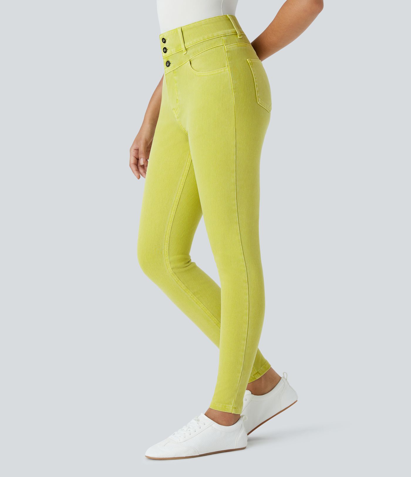 Halara Flex™ Jean Skinny Casual à Taille Haute avec Boutons Zip Multiples Poches Coloré et Tricoté Extensible