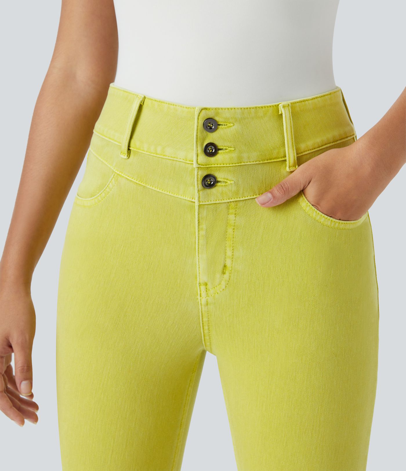 Halara Flex™ Jean Skinny Casual à Taille Haute avec Boutons Zip Multiples Poches Coloré et Tricoté Extensible