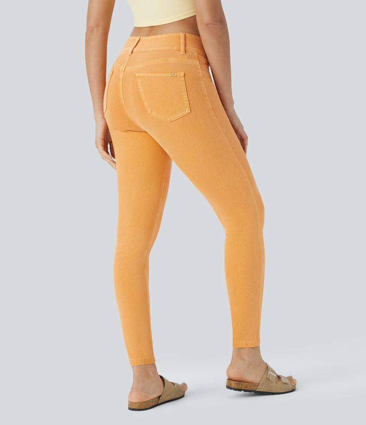 Halara Flex™ High Waisted Button Zipper Multiple Pockets Colorful Stretchy Knit Casual Skinny Jeans