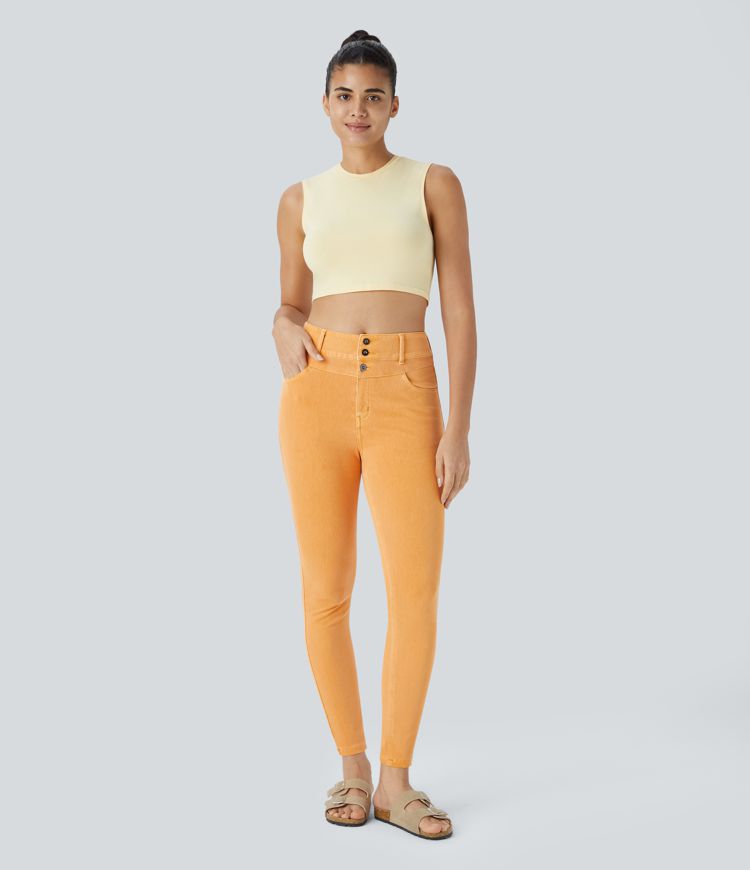 Halara Flex™ High Waisted Button Zipper Multiple Pockets Colourful Stretchy Knit Casual Skinny Jeans