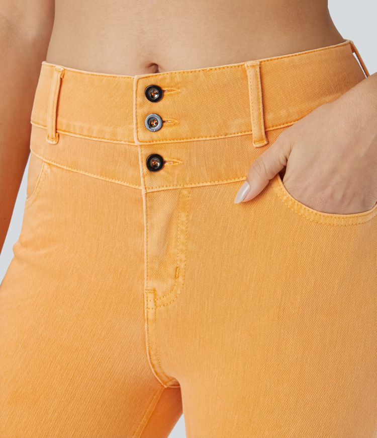 Halara Flex™ High Waisted Button Zipper Multiple Pockets Colourful Stretchy Knit Casual Skinny Jeans