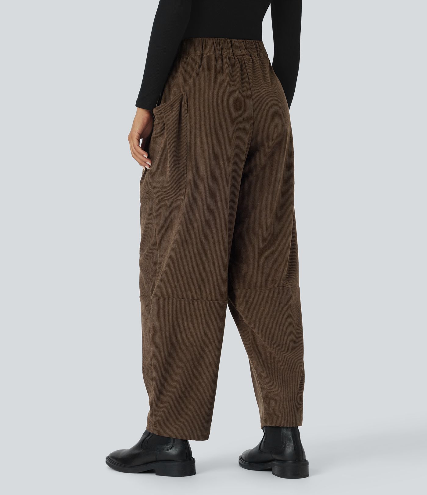 High Waisted Pocket Corduroy Casual Pants