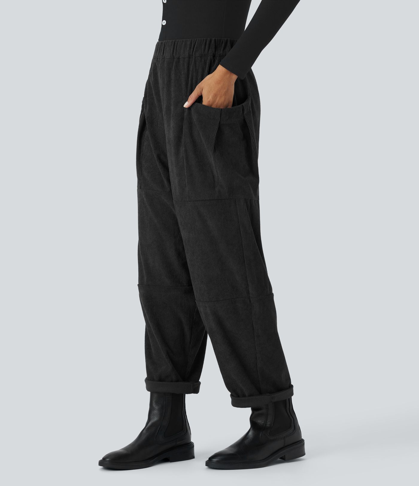 High Waisted Pocket Corduroy Casual Pants