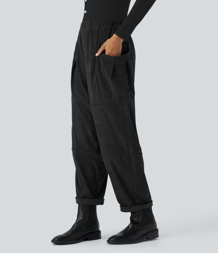 High Waisted Pocket Corduroy Casual Pants