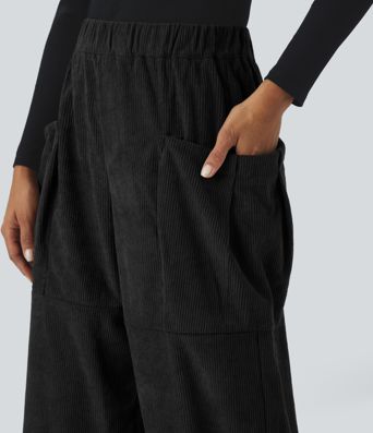 High Waisted Pocket Corduroy Casual Pants