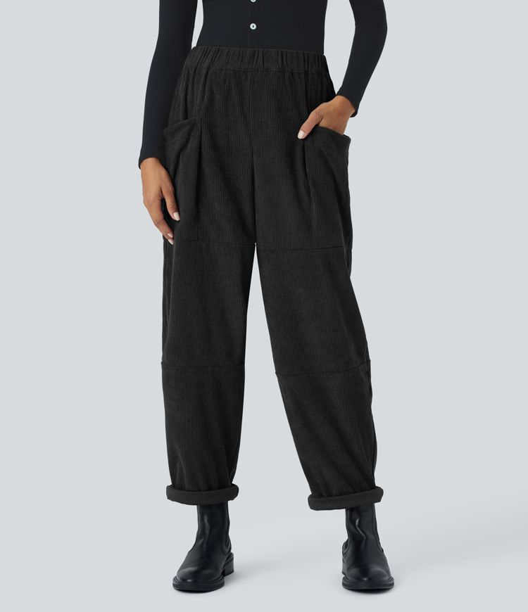 High Waisted Pocket Corduroy Casual Pants