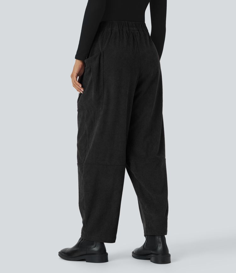 High Waisted Pocket Corduroy Casual Pants