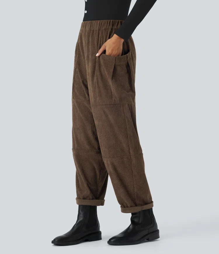 High waist side pocket corduroy casual pants