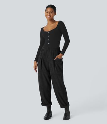 High Waisted Pocket Corduroy Casual Pants