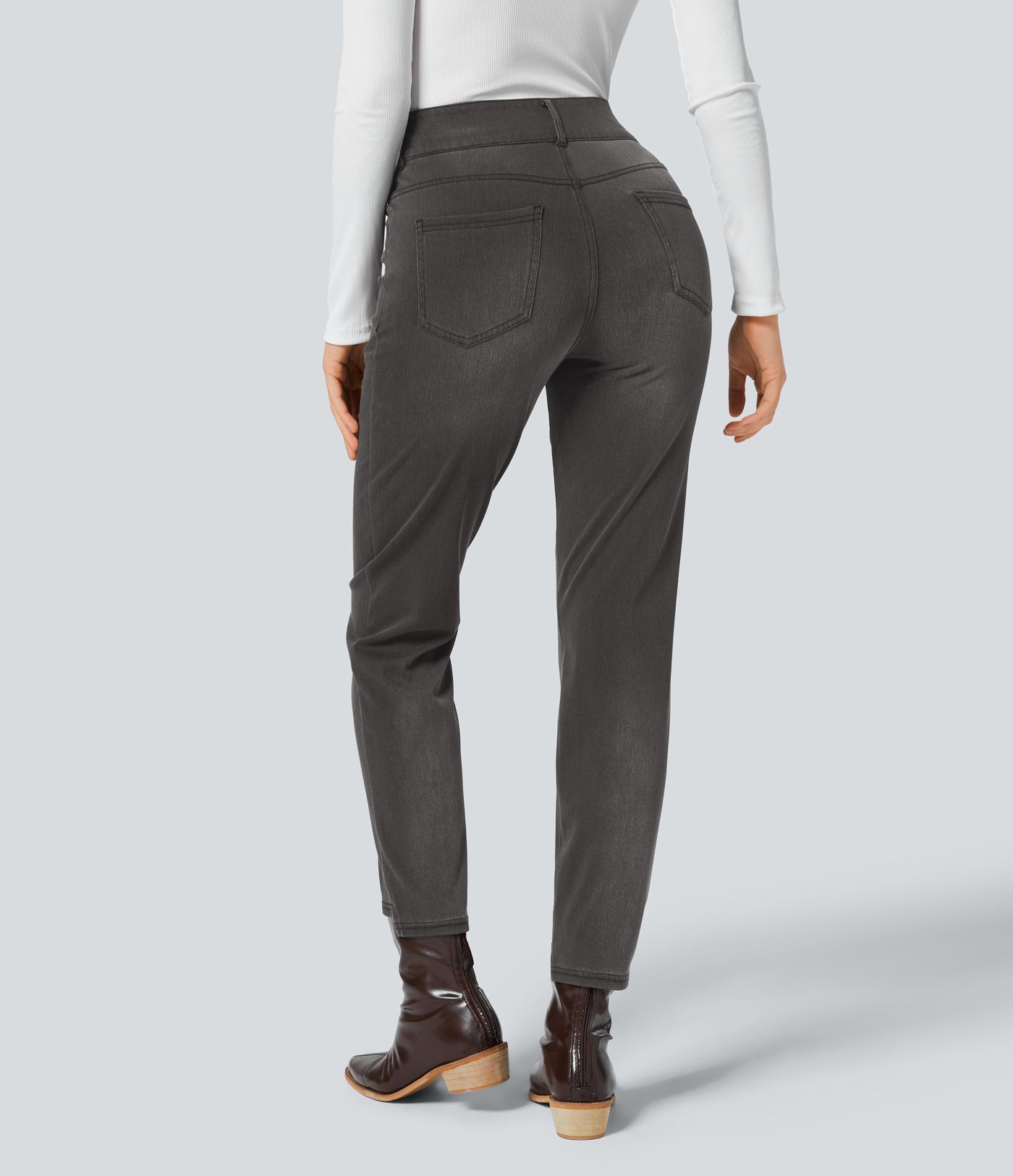 Halara Flex™ High Waist Button Zipper Multi-Pocket Straight Leg Washed Stretch Knit Casual Jeans